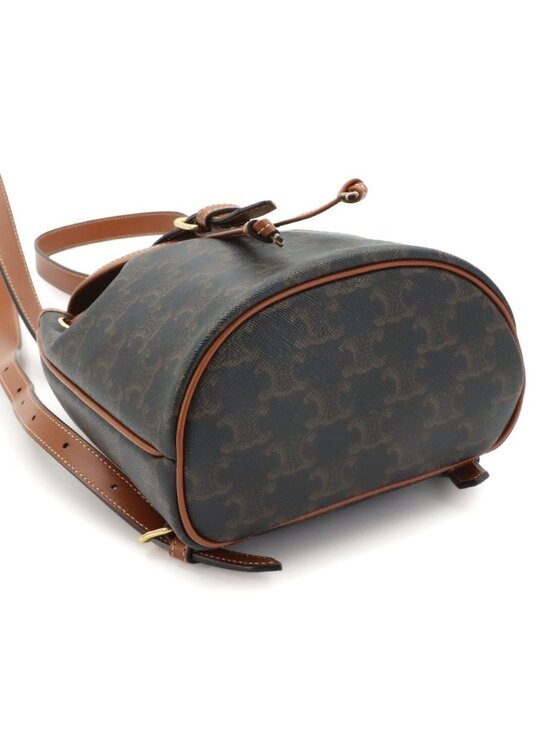 Celine Trio Mini Folco Backpack Leather Tan Brown Gold main image 9
